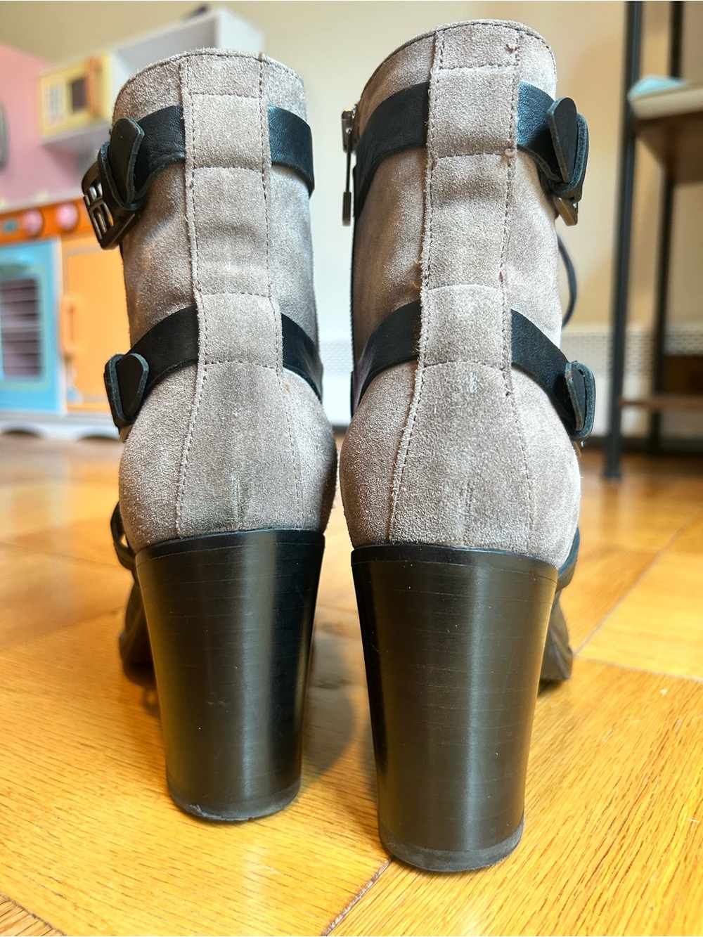 Alberto Fermani Two-tone black leather/taupe suede Ankle Boots US 7 EU38 - Picture 6 of 7